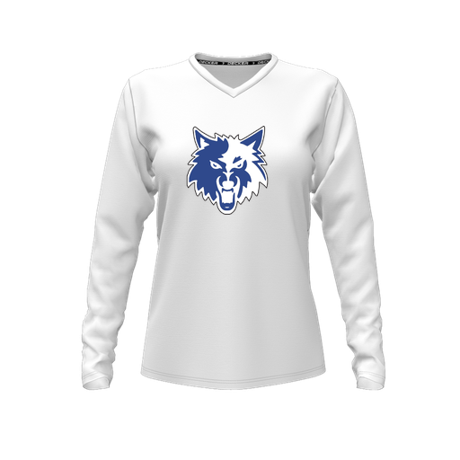 [FTLVCFWH-FYXS-LOGO2] Decker Comfort T-Shirt (Female Youth XS, White, V Neck, Logo 2, Long Sleeve)