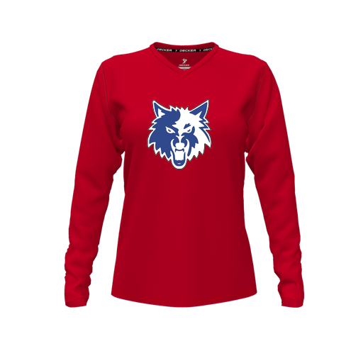 [FTLVCFRD-FYXS-LOGO2] Decker Comfort T-Shirt (Female Youth XS, Red, V Neck, Logo 2, Long Sleeve)