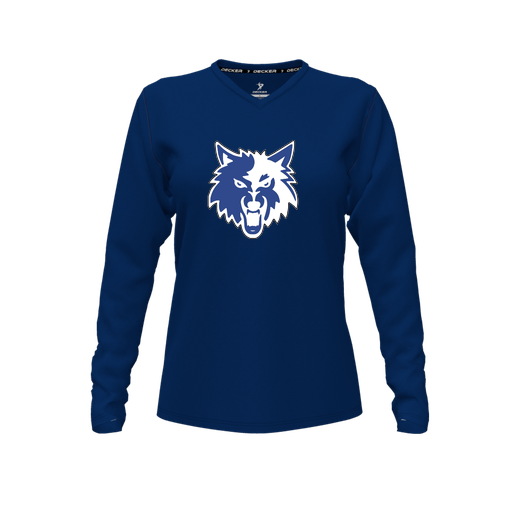 [FTLVPTNV-FYXS-LOGO2] Decker Performance T-Shirt (Female Youth XS, Navy, V Neck, Logo 2, Long Sleeve)