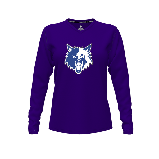 [FTLVPTPP-FYXS-LOGO2] Decker Performance T-Shirt (Female Youth XS, Purple, V Neck, Logo 2, Long Sleeve)
